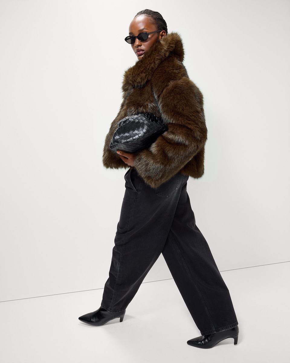 image 1 of F&F Faux Fur Oversized Jacket in Brown