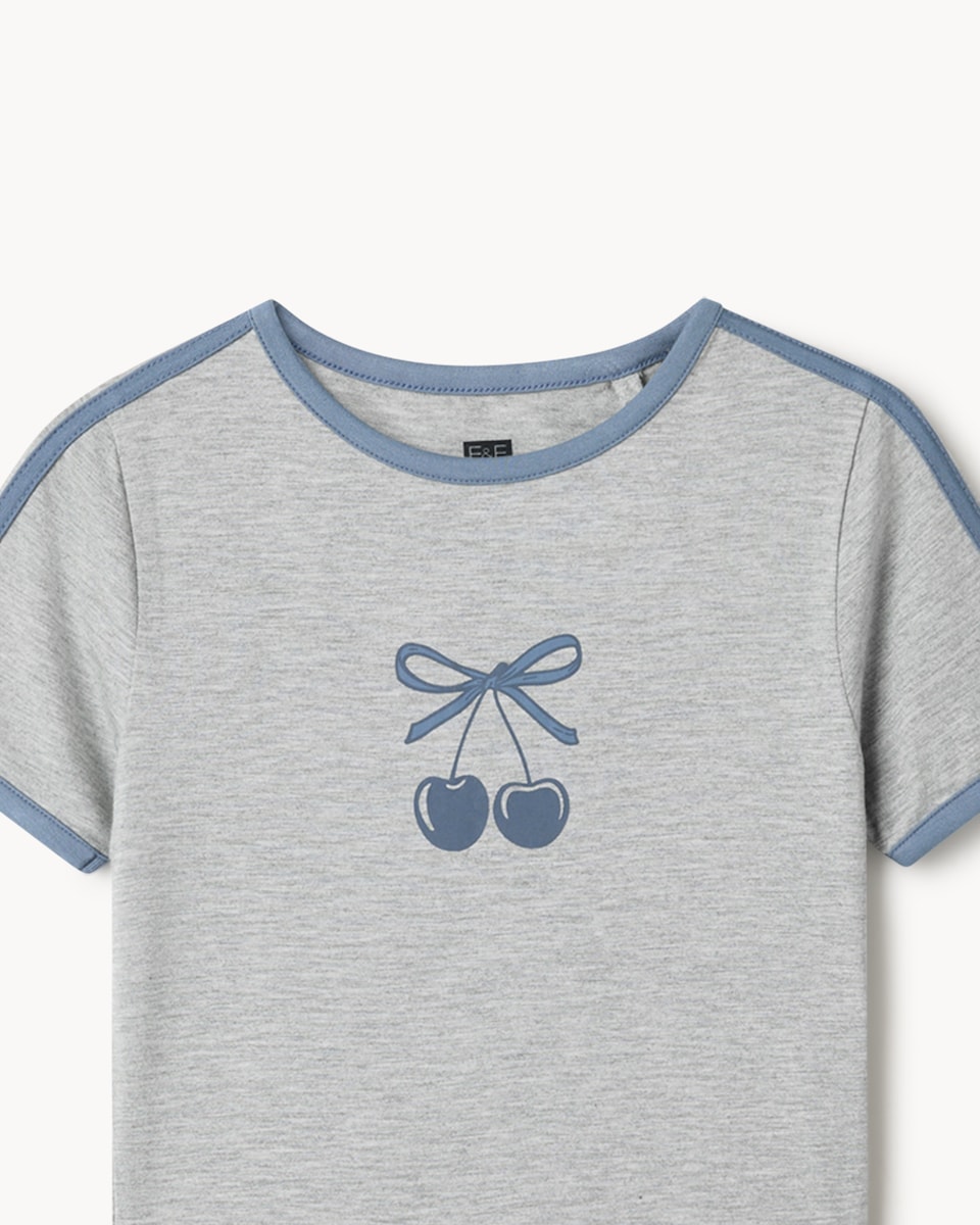 image 1 of F&F Active Girls 2-Piece Cherry Tipped T-Shirt and Leggings Set in Grey