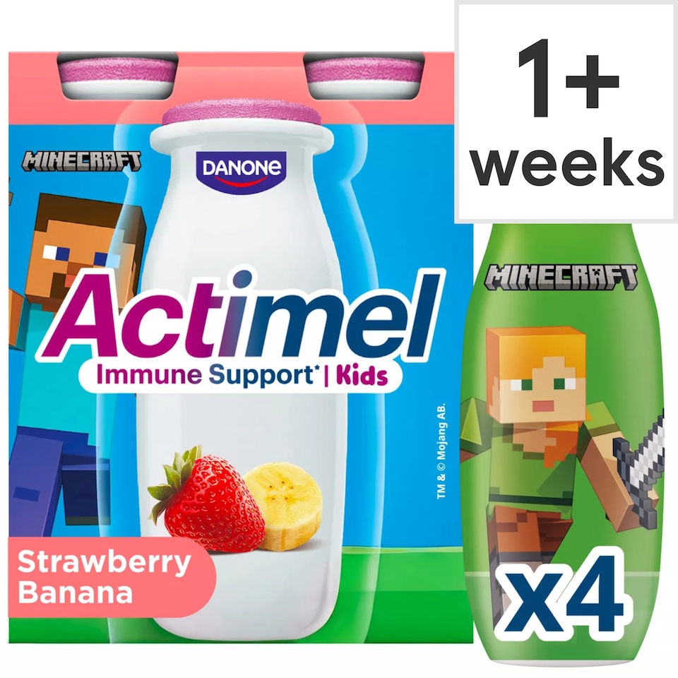 image 1 of Actimel Kids Strawberry & Banana Lunchbox Yoghurt Drink Multipack 4x100g