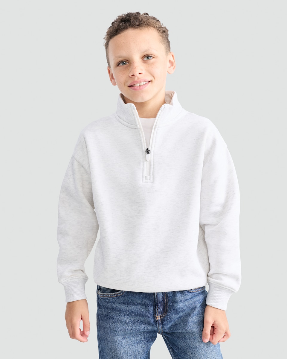 image 1 of F&F Boys Cotton Rich Half Zip Sweatshirt in Grey