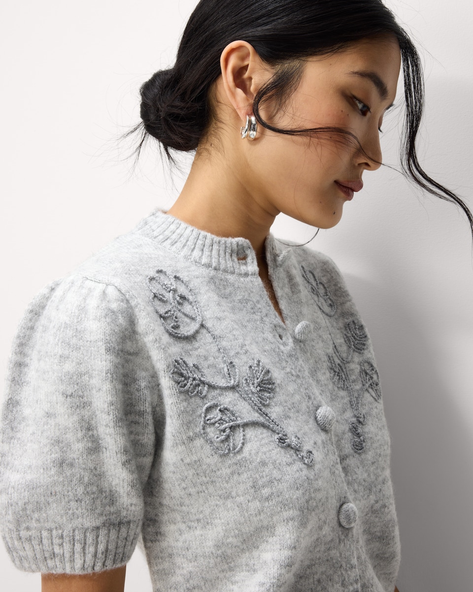 image 1 of F&F Floral Short Sleeved Cardigan in Grey
