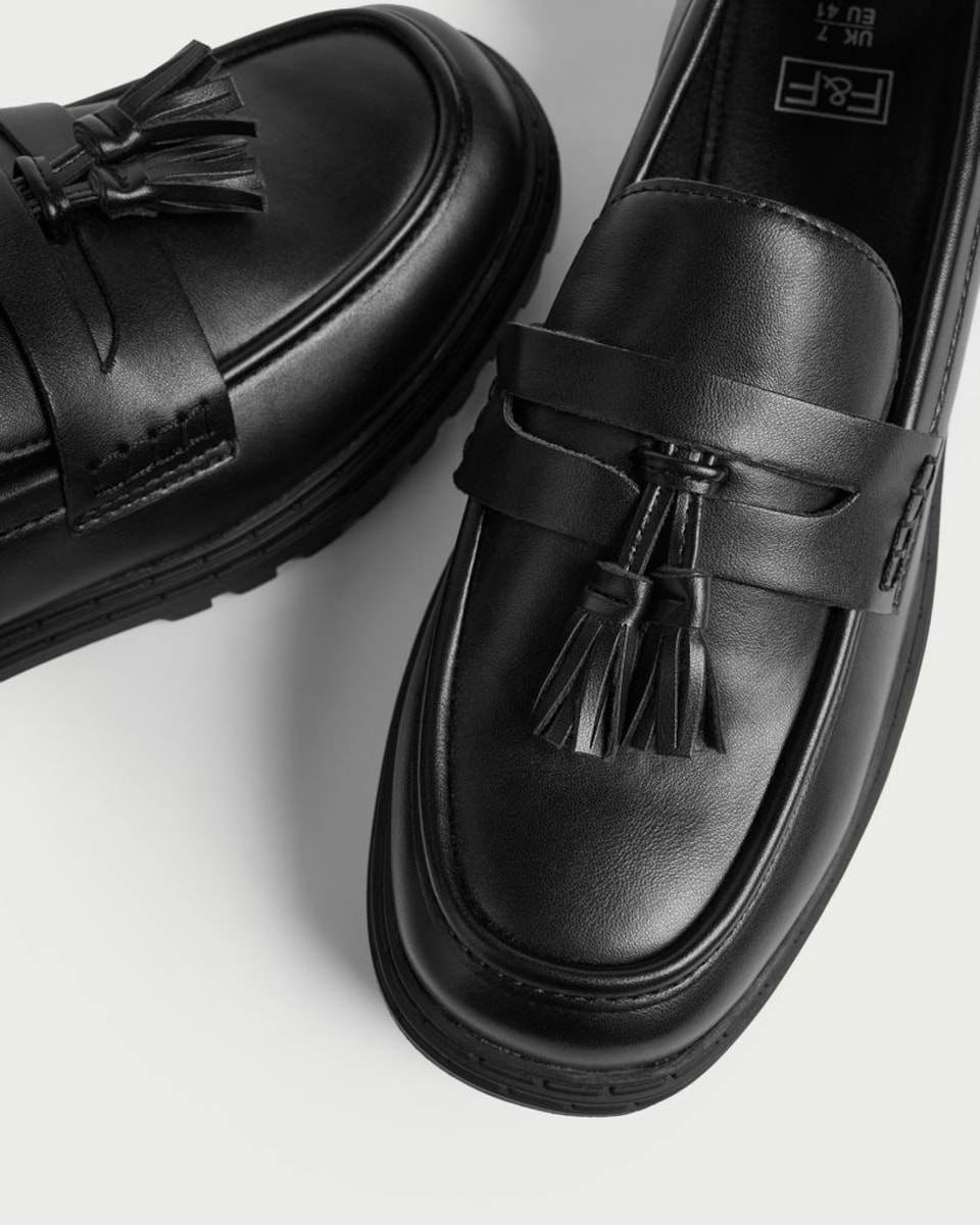 image 1 of F&F Tassel Trim Chunky Loafers in Black