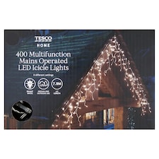 Tesco 400 Multifunction Bright White Icicle Christmas Tree Lights