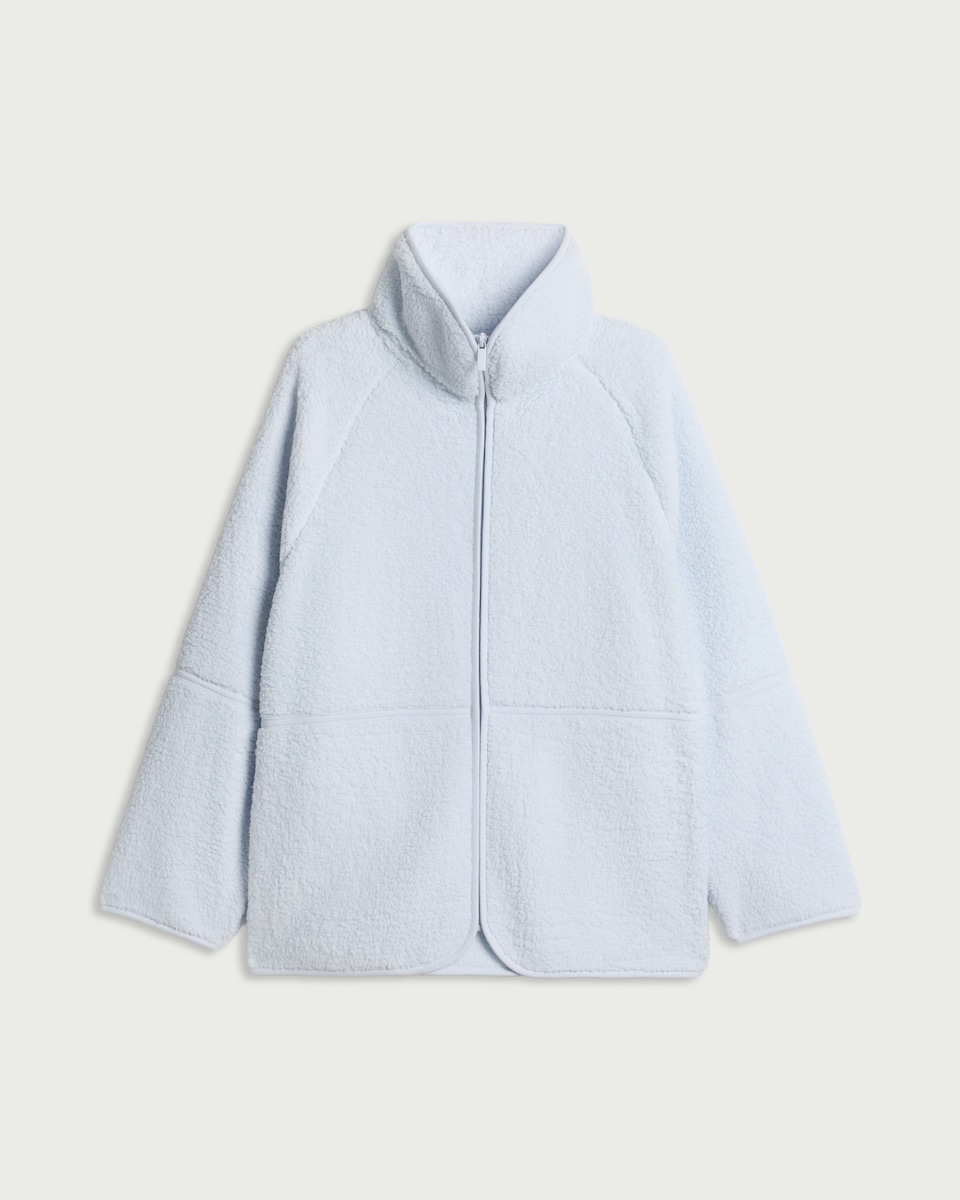 image 1 of F&F Fleece Funnel Neck Zip Up Pyjama Top in Blue
