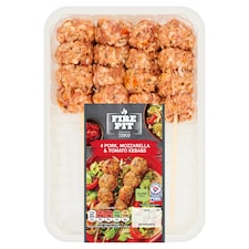 Tesco Fire Pit 4 Pork, Mozzarella & Tomato Kebabs 400G