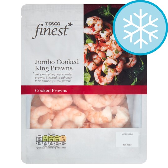 Tesco Finest Jumbo Cooked King Prawns 225G Tesco Groceries