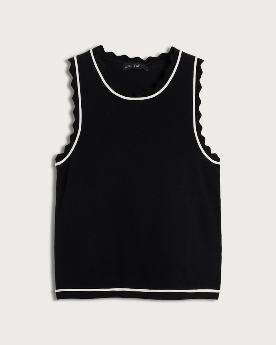 image 1 of F&F Scalloped Edge Racerback Vest in Black