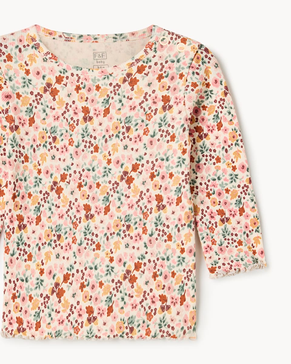 image 1 of F&F Baby 3-Pack Cotton Rich Ribbed Floral Tops in Neutral