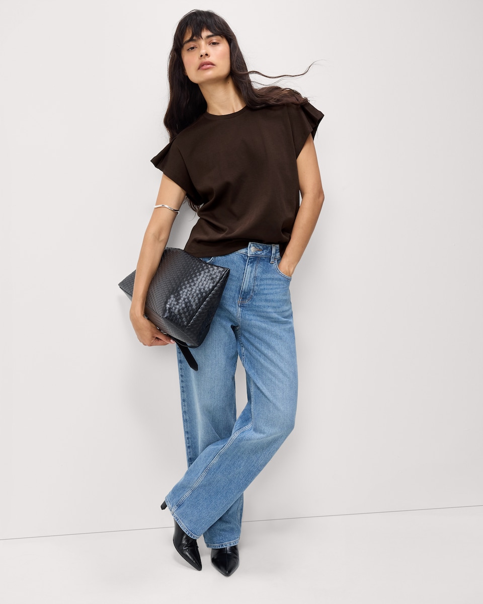 image 1 of F&F Pure Cotton Pleated T-Shirt in Brown