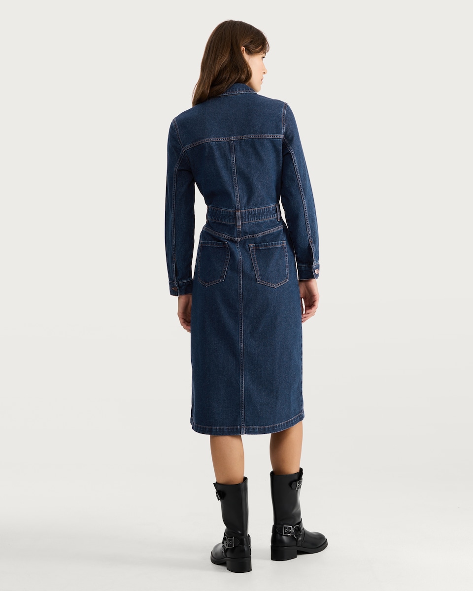 image 1 of F&F Pure Cotton Denim Button Through Midi Dress in Blue