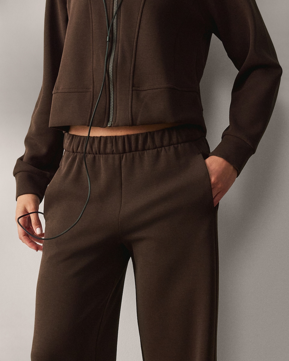 image 1 of F&F Active AFTERCLASS Fleece Backed Wide Leg Joggers in Chocolate