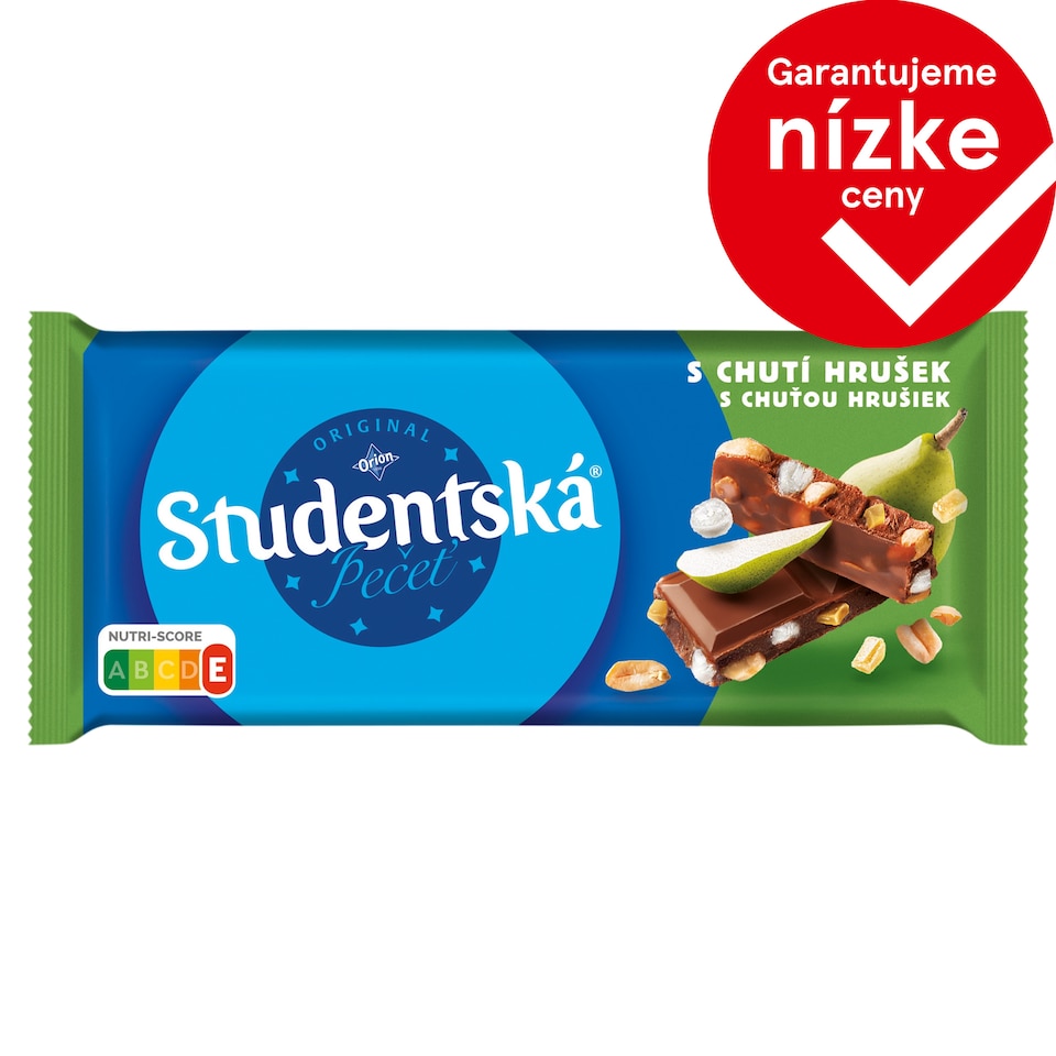 ORION Študentská pečať Mliečna čokoláda s arašidmi, želé a kúskami s chuťou hrušiek 170 g