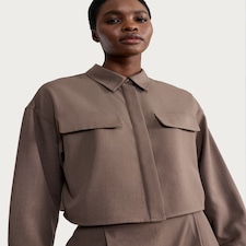 F&F Pocket Front Collared Cropped Shirt in Brown