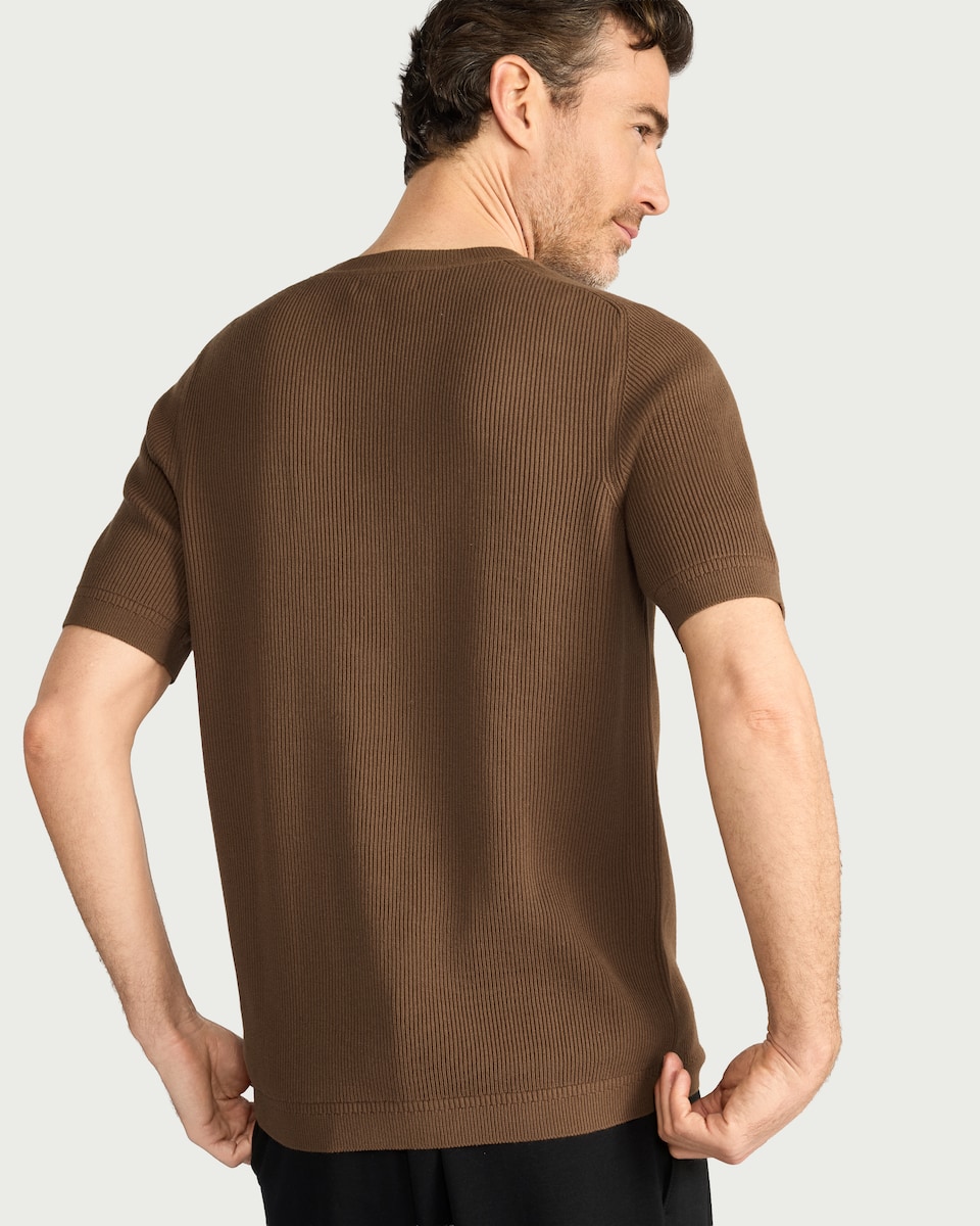 image 1 of F&F Pure Cotton Knitted T-Shirt in Brown
