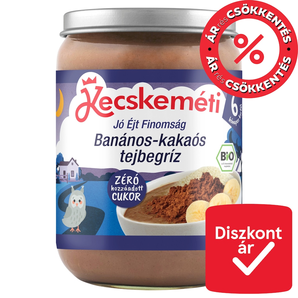 Kecskeméti bio tejbegríz banán kakaóval és búzadarával bébidesszert 6 hónapos kortól 190 g