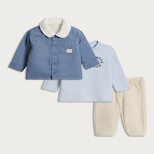 F&F Baby 3-Piece Pure Cotton Jacket, Top and Trousers Set in Blue