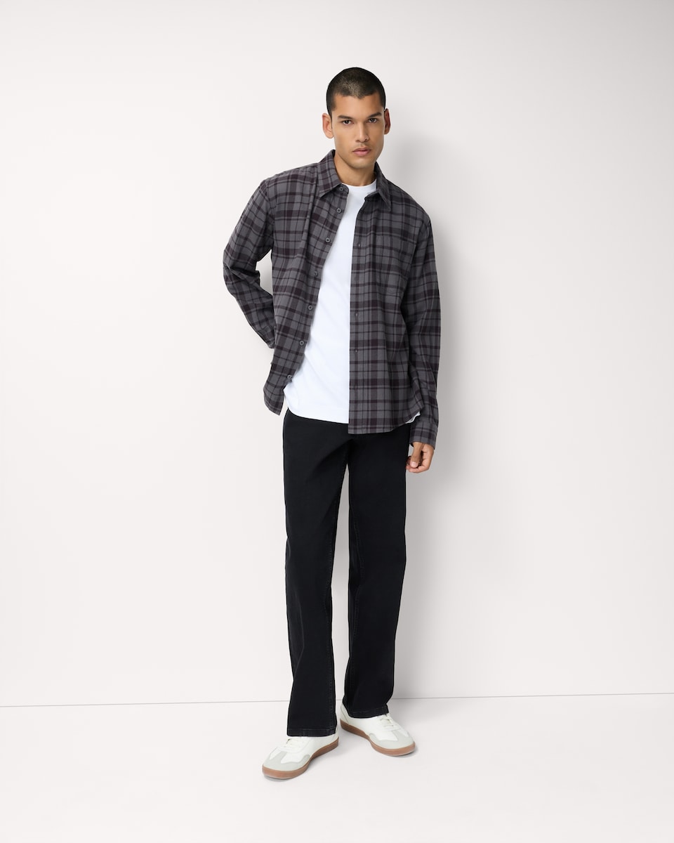 image 1 of F&F Pure Cotton Brushed Checked Shirt in Multi Black