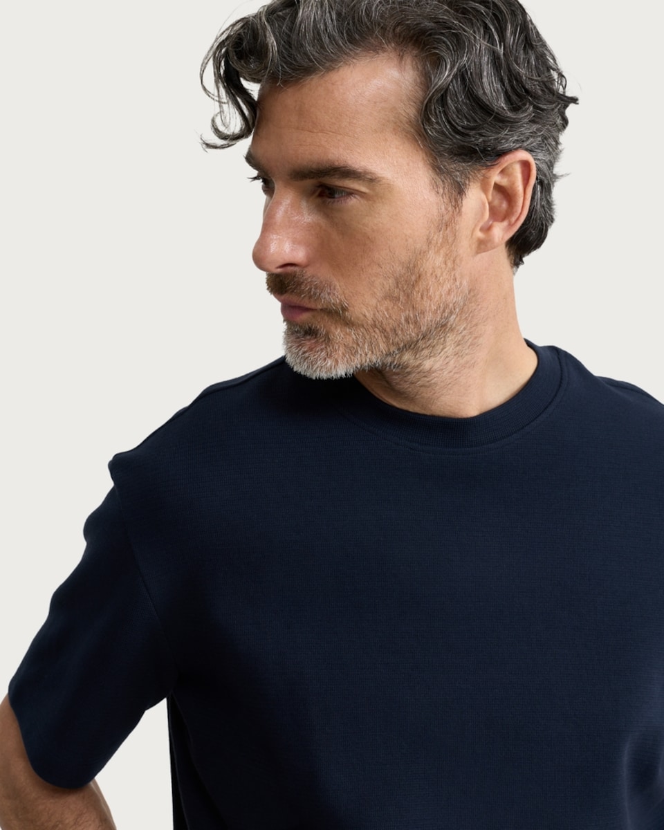 image 1 of F&F Cotton Rich Textured Crew Neck T-Shirt in Navy