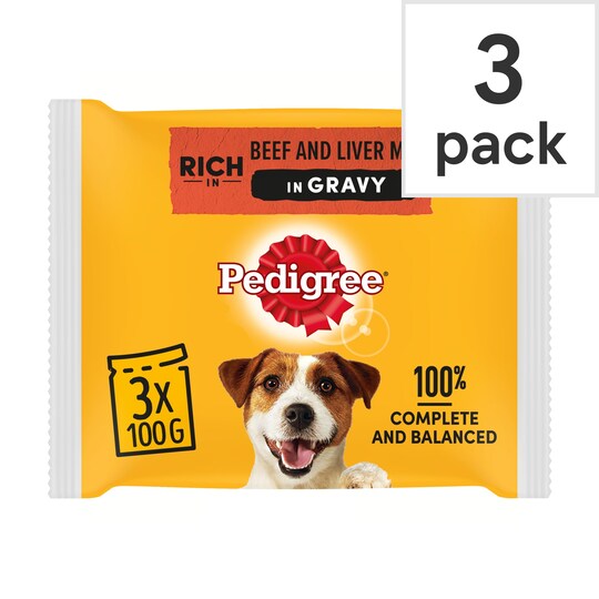 Pedigree Pouches Beef Vegetable In Gravy Dog Food 3X100g Tesco Groceries