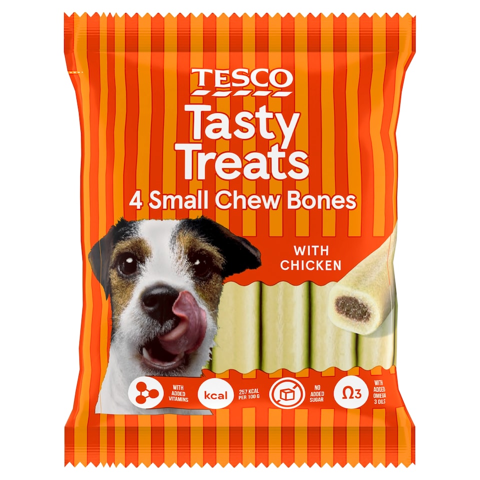 Tesco Tasty Treats 4 Small Chew Dog Bones with Chicken 180g
