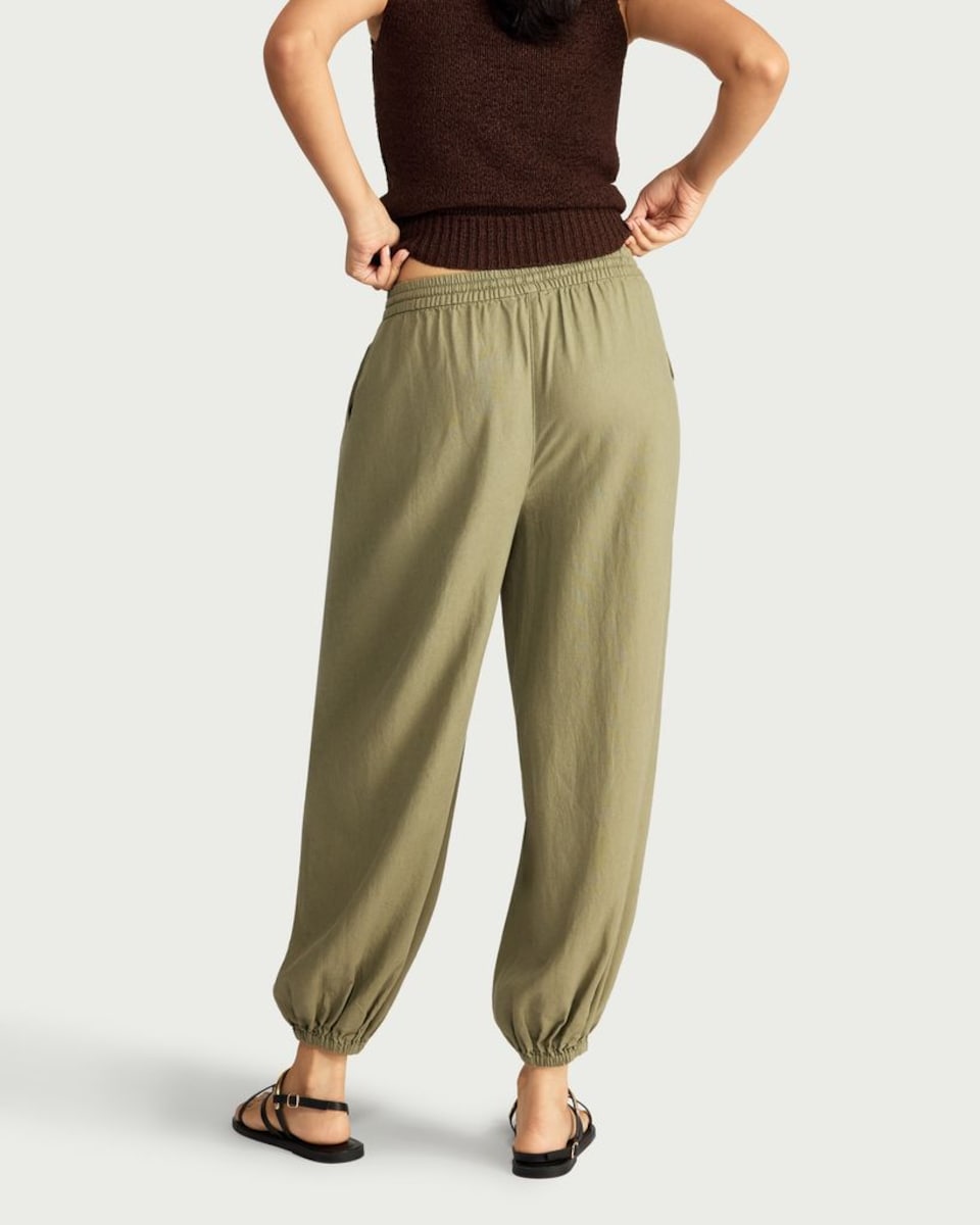 image 1 of F&F Linen Rich Balloon Trousers in Khaki