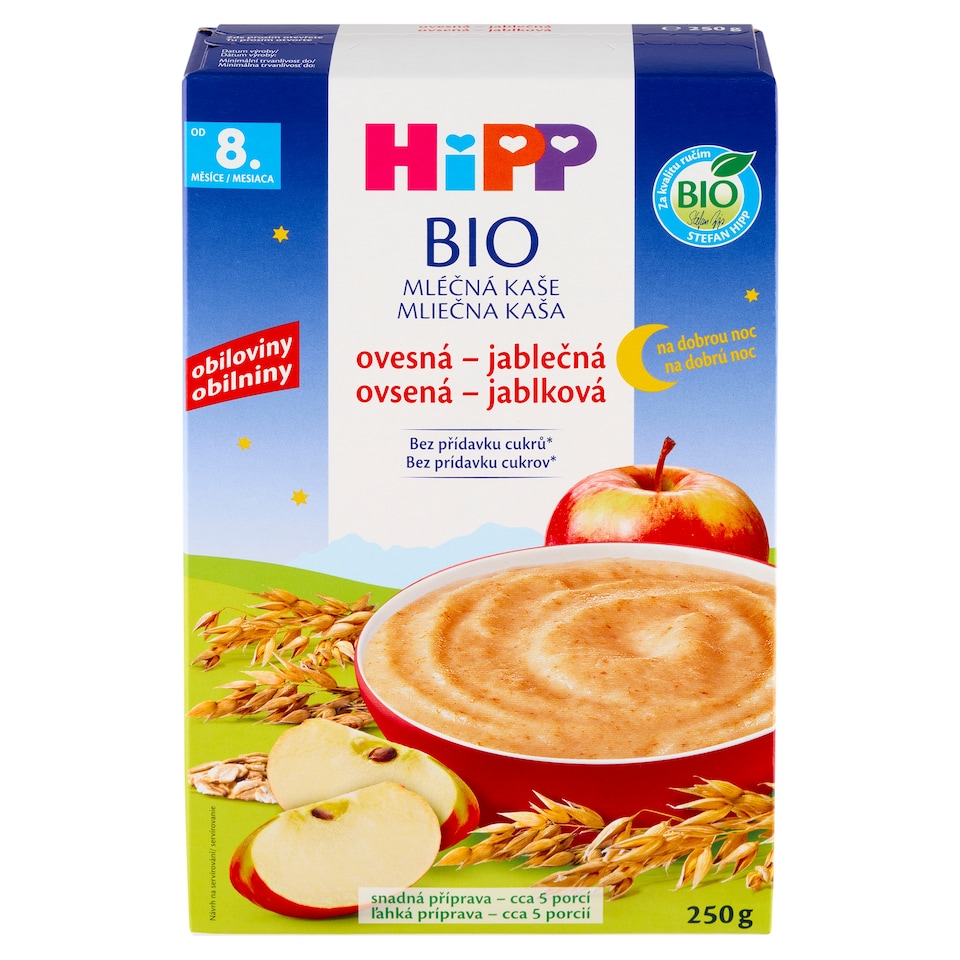 Obrázek 1 pro produkt HiPP Bio mléčná kaše ovesná-jablečná na dobrou noc 250g