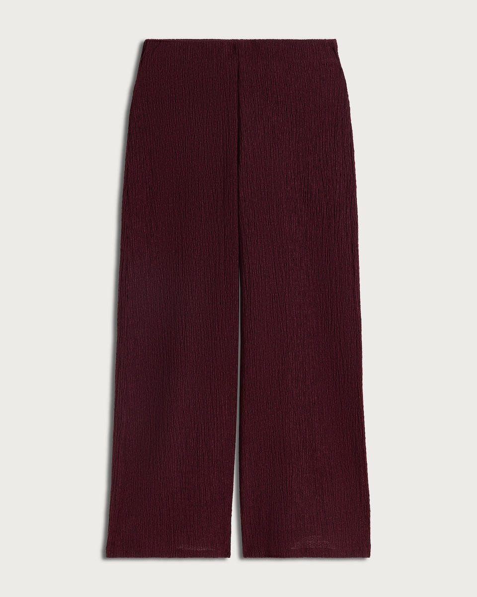 image 1 of F&F Textured Wide Leg Co-ord Trousers in Burgundy