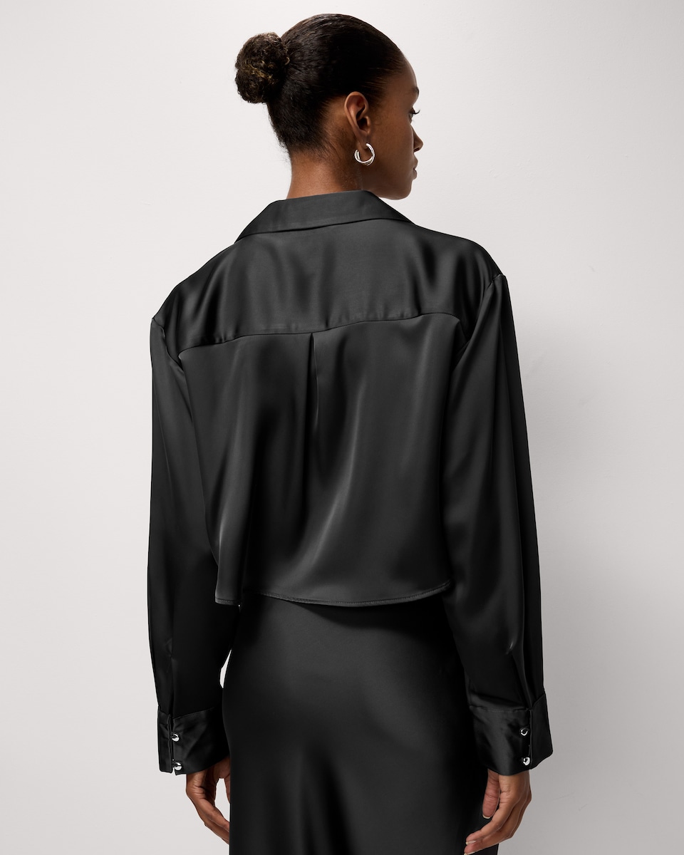 image 1 of F&F Satin Cropped Shirt in Grey