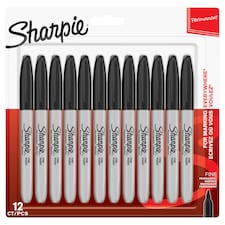 Sharpie Permanent Markers, Fine Point, Black, 12 Count