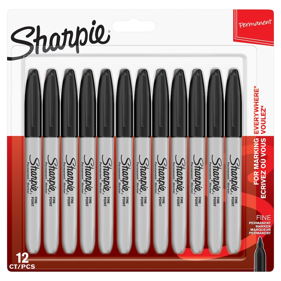 image 1 of Sharpie Permanent Markers, Fine Point, Black, 12 Count