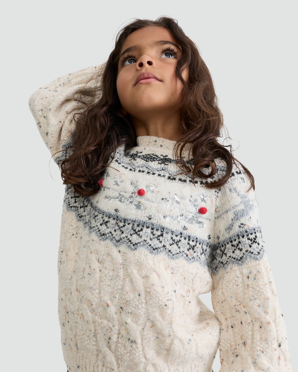 image 1 of F&F Girls Knitted Fair Isle Christmas Jumper in Multi