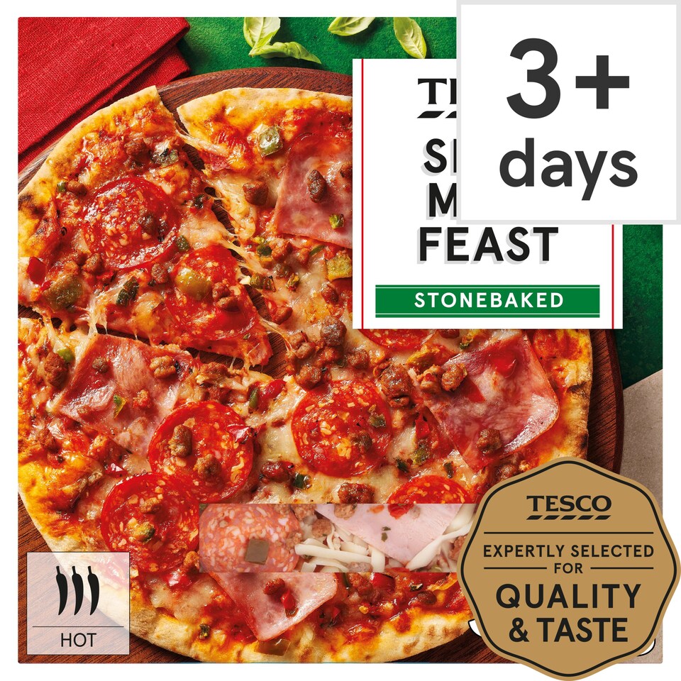 Tesco Stonebaked Spicy Meat Feast Pizza 305G Tesco Groceries