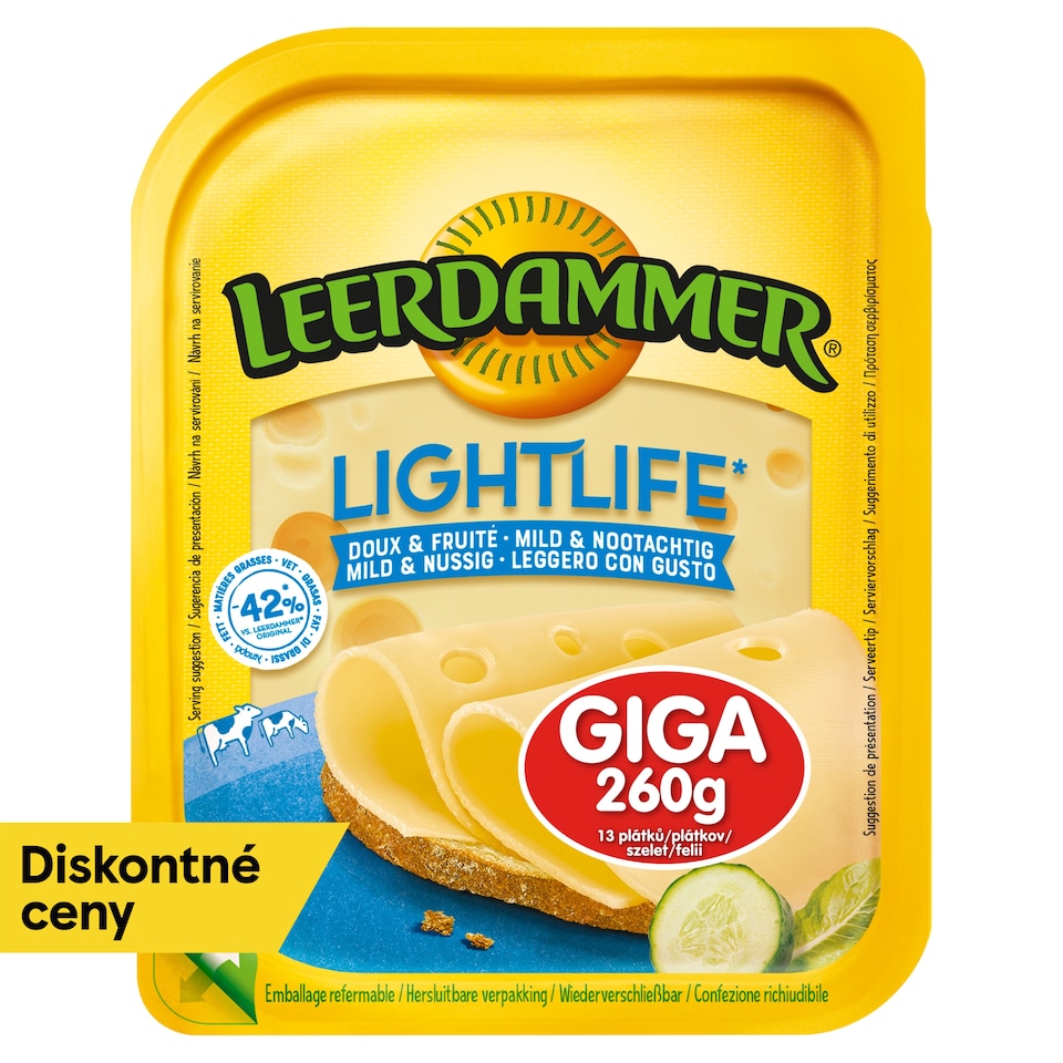 Leerdammer Lightlife Giga 13 plátkov 260 g