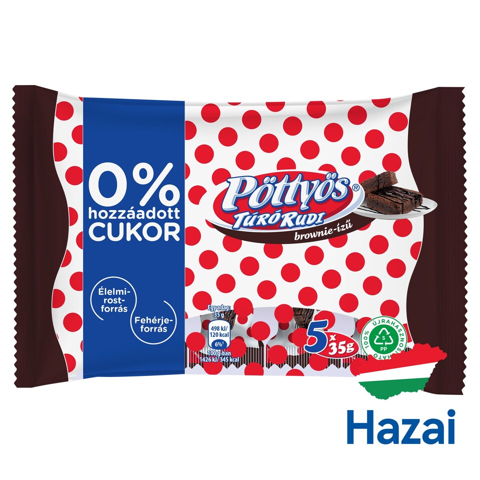 Pöttyös Túró Rudi Brownie-ízű, túródesszert kakaós étbevonattal édesítőszerekkel 5 x 35 g (175 g)