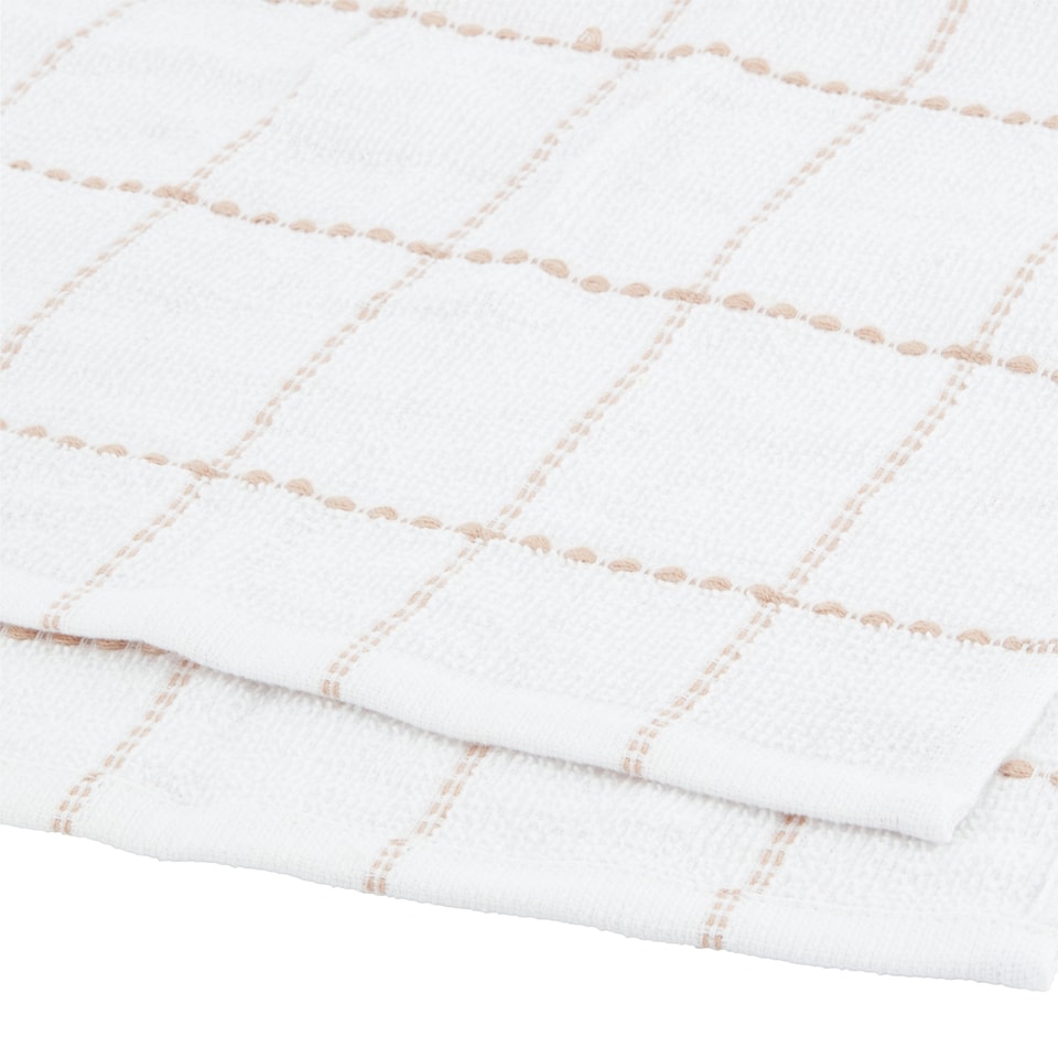 image 1 of Tesco Linear Check Tea Towels 5 Pack Stone