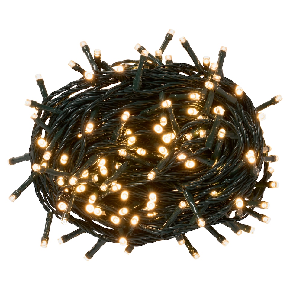 image 1 of Tesco 200 Multifunction Mains Operated Warm White String LED Christmas Lights 14.9M