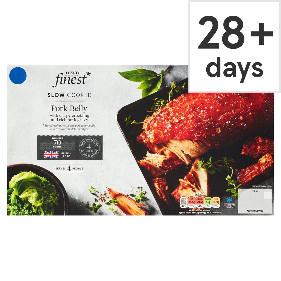 Tesco Finest Slow Cooked Pork Belly With Crackling 985G Tesco Groceries