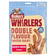 Bakers Whirlers Meaty Dog Treats Bacon & Cheese 270G