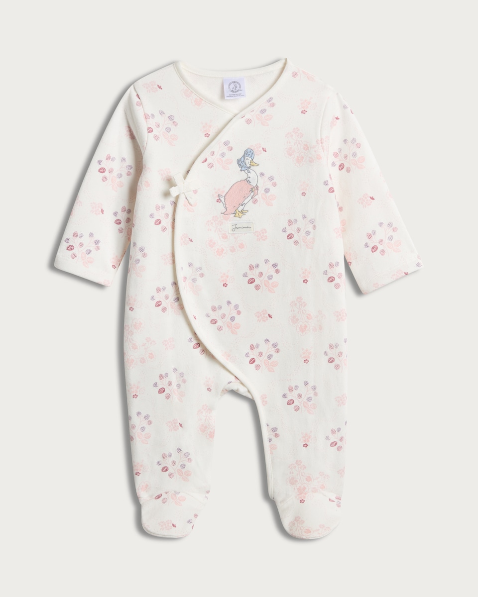 image 1 of Petter Rabbit Jemima Puddle-Duck Fleece Lined Sleepsuit in White