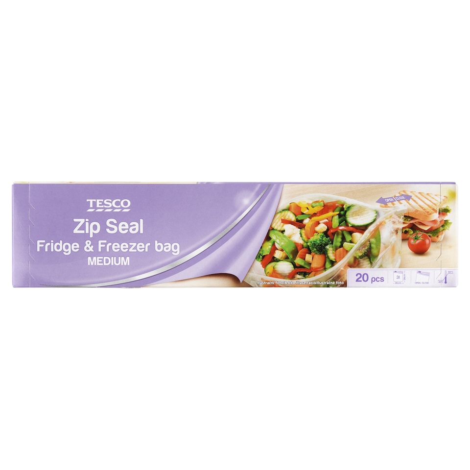 Tesco Zip Seal Fridge & Freezer Bag 26 x 26 cm 20 pcs
