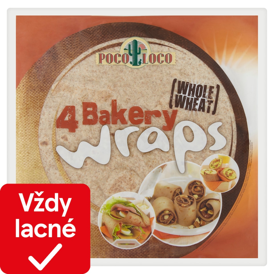 Poco Loco 4 Bakery Wraps Tortily z celozrnnej pšeničnej múky 245 g