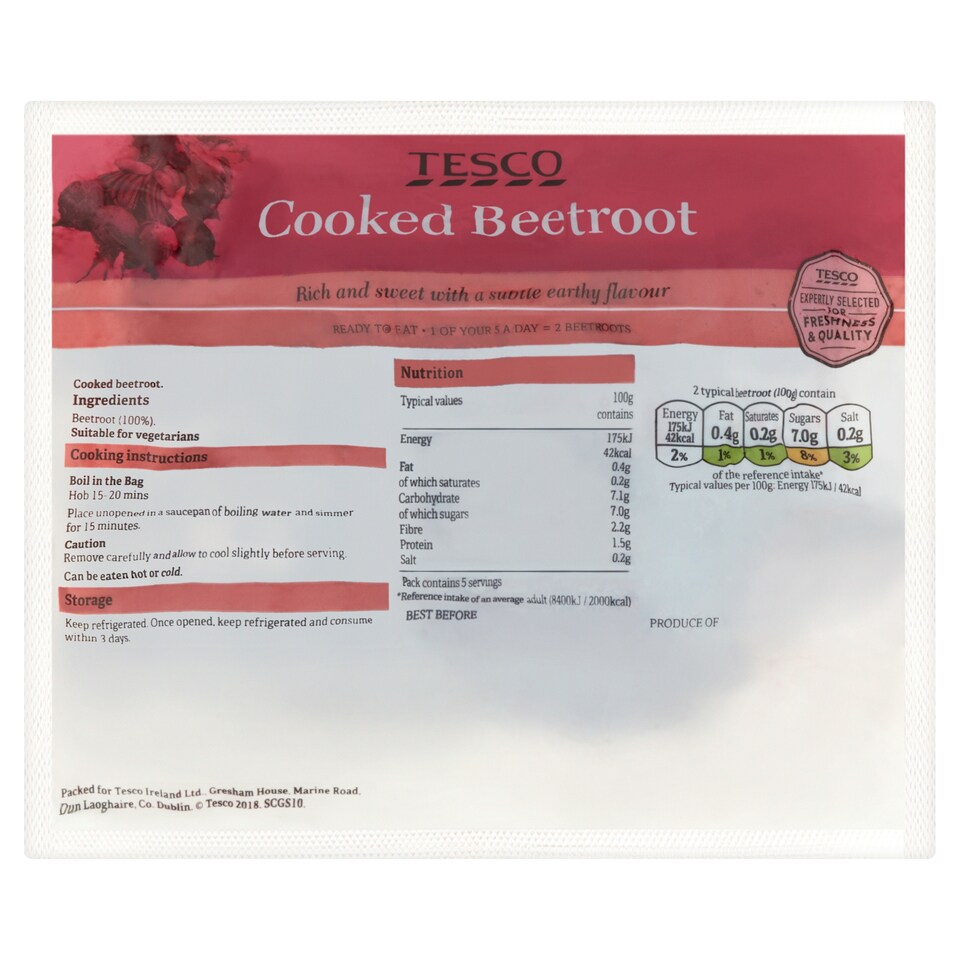 Tesco Cooked Beetroot Vacuum Pack 500G