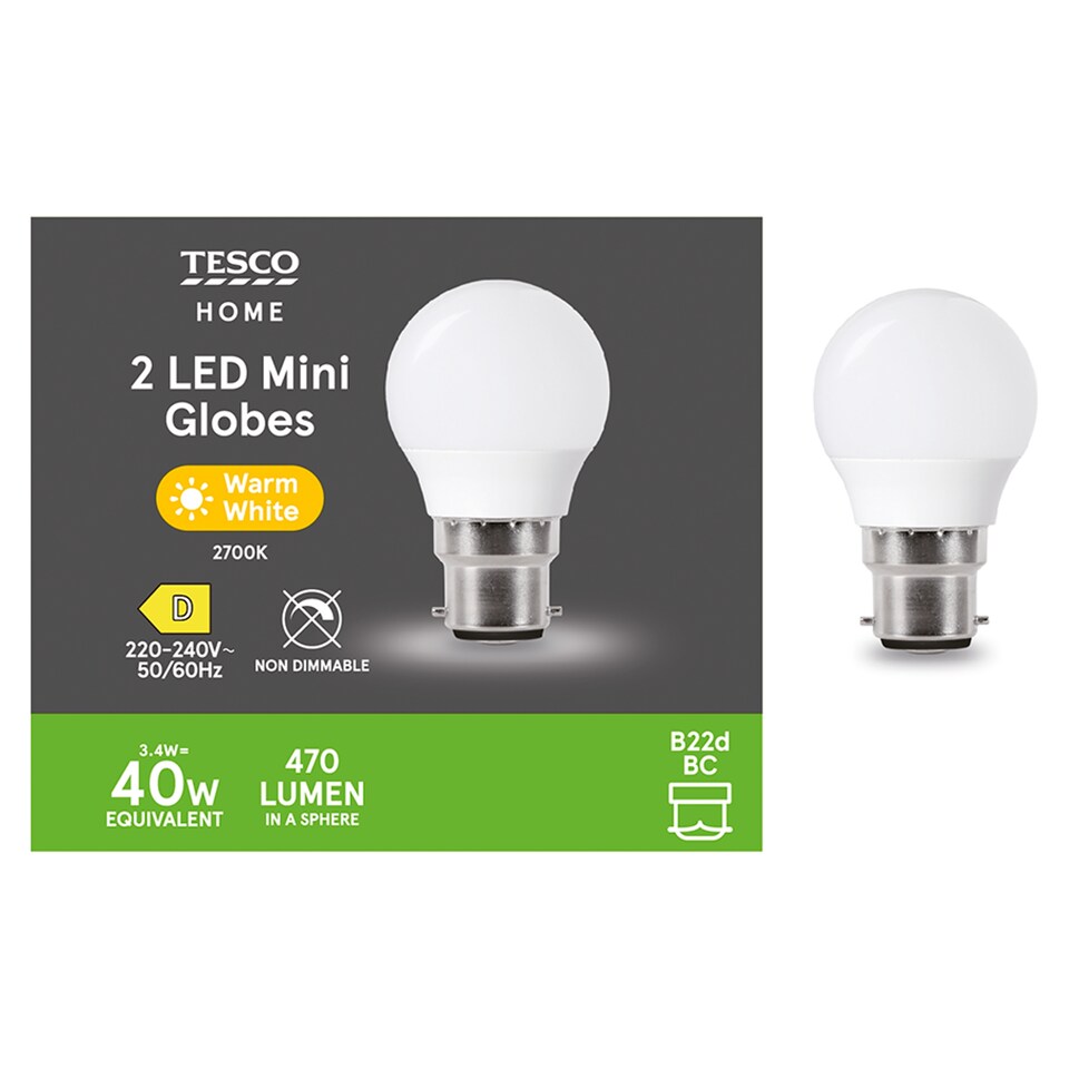 Tesco Led Mini Globe 40W Bayonet Cap 2 Pack