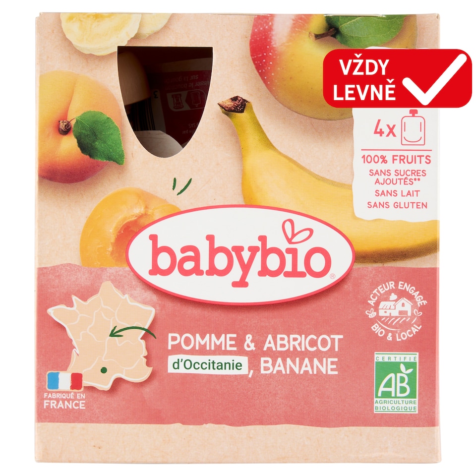 Babybio Organic Puree Apple Apricot Banana 4 x 90g (360g)