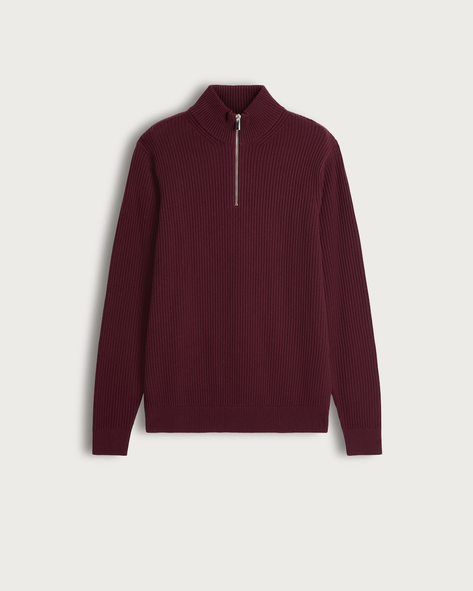 F&F Pure Cotton Ribbed Half Zip Jumper in Burgundy