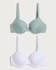 image 4 of F&F 2-Pack Striped Wired T-Shirt Bras in Green