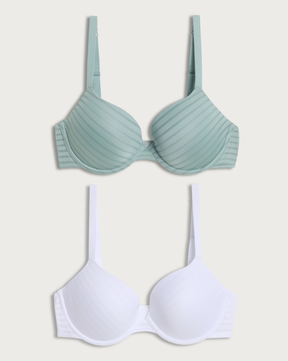 image 1 of F&F 2-Pack Striped Wired T-Shirt Bras in Green