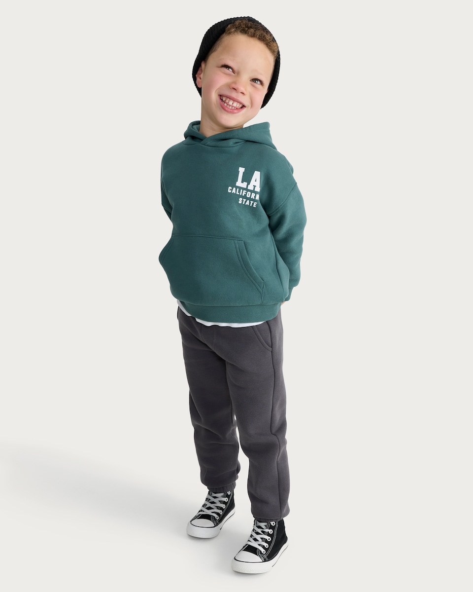 image 1 of F&F Boys Cotton Rich Los Angeles California Hoodie and Joggers in Grey