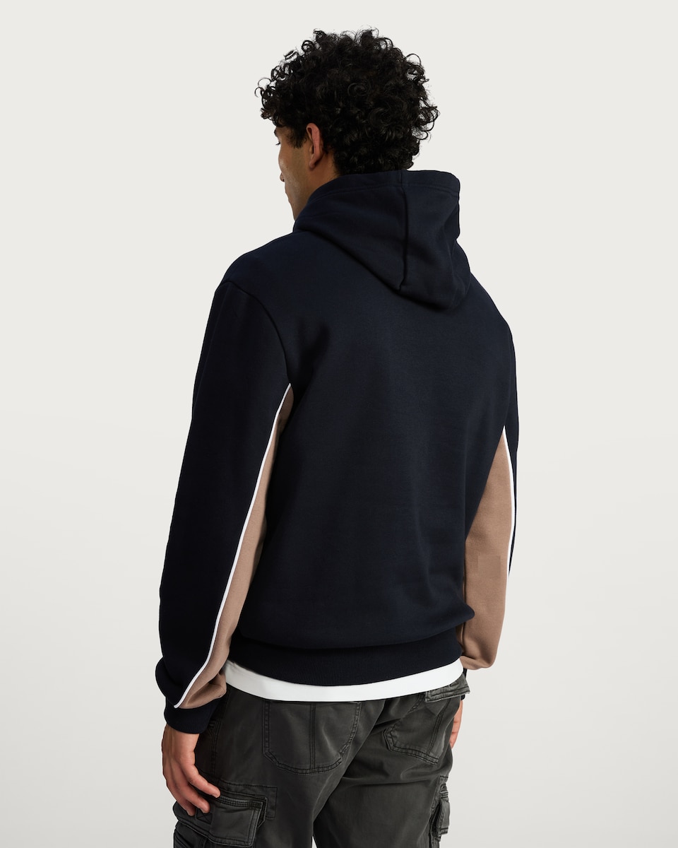 image 1 of F&F Cotton Rich Panelled Drawstring Hoodie in Navy