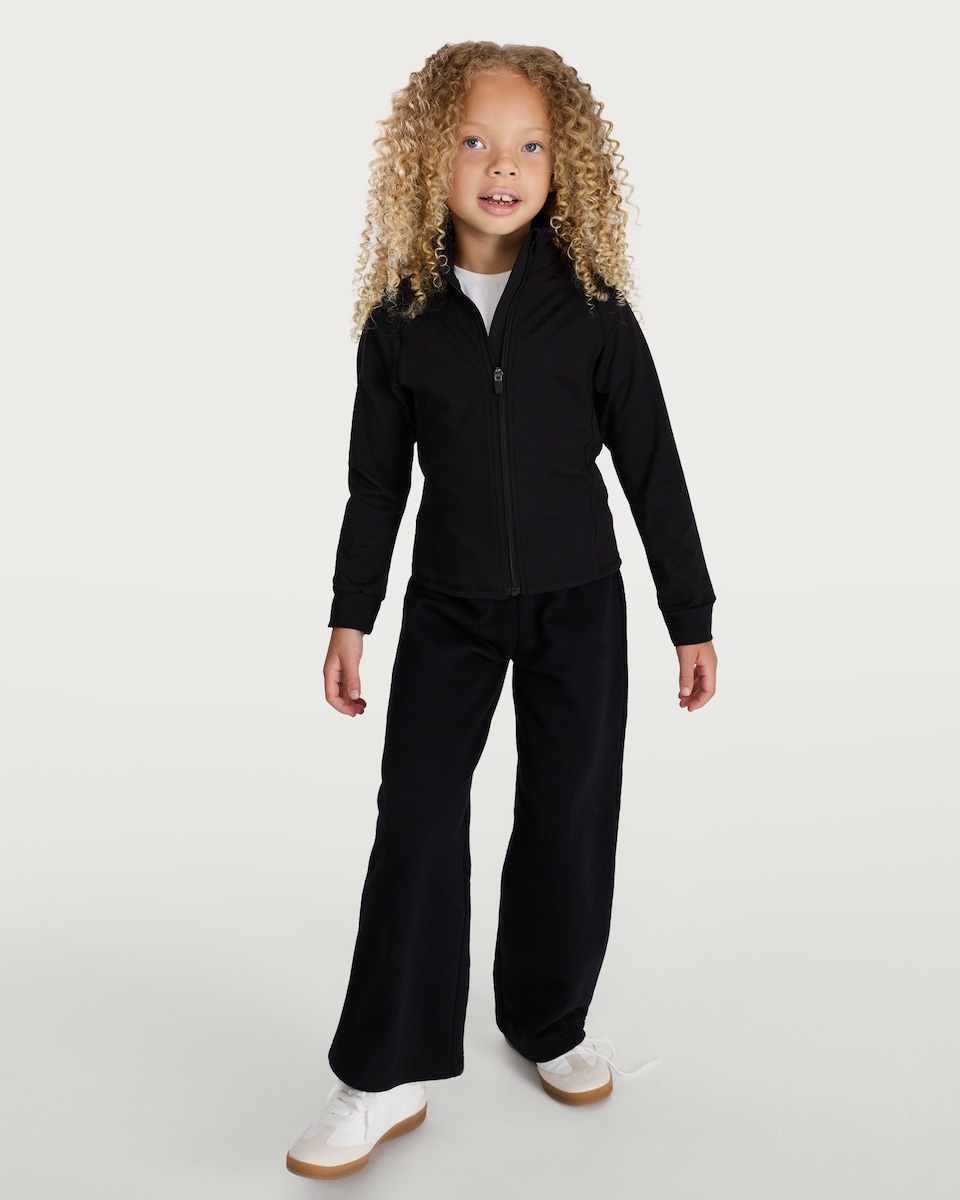 image 1 of F&F Active Girls Zip Up Jacket in Black